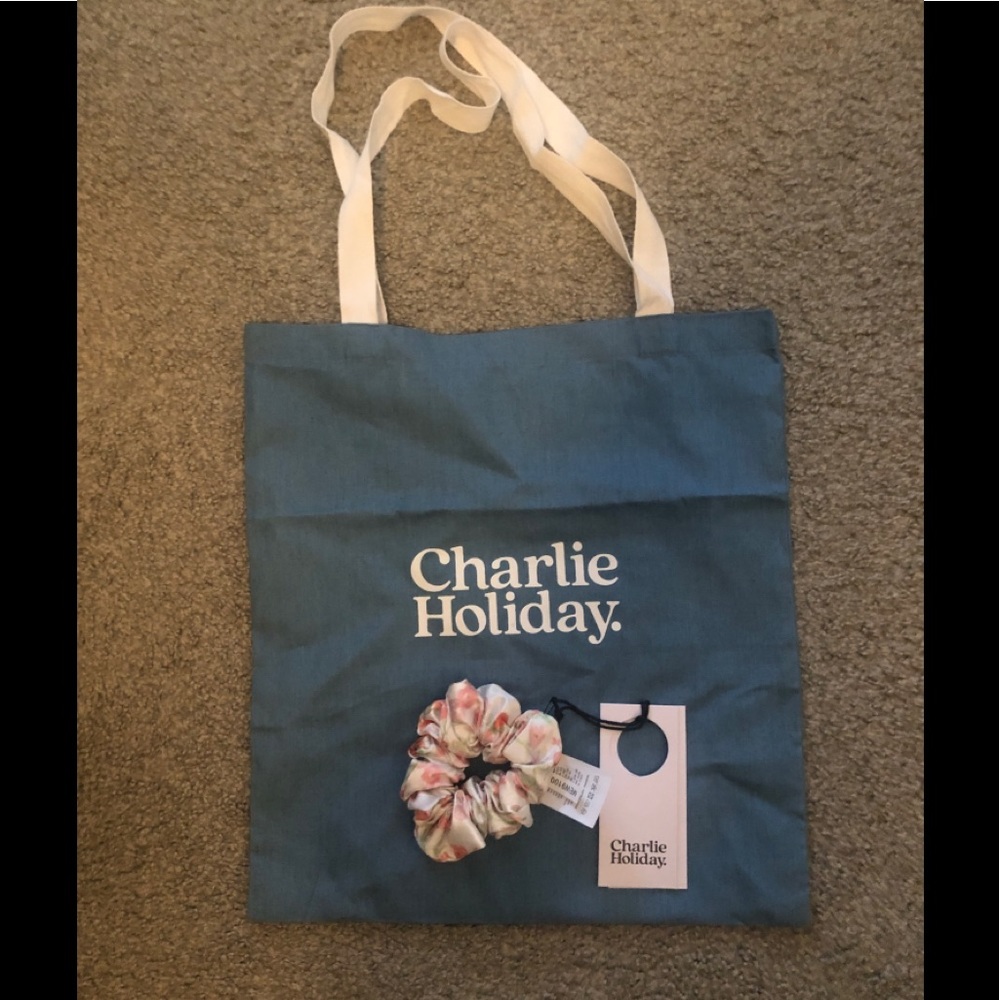 Charlie Holiday tote ad scrunchie